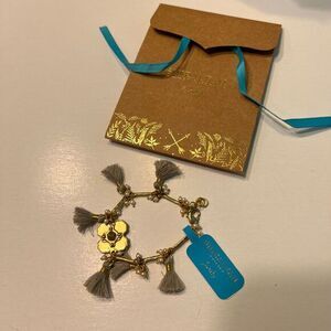 Anthropologie Boho Tassel Charm Bracelet Gold  Floral Design with Original Box‎